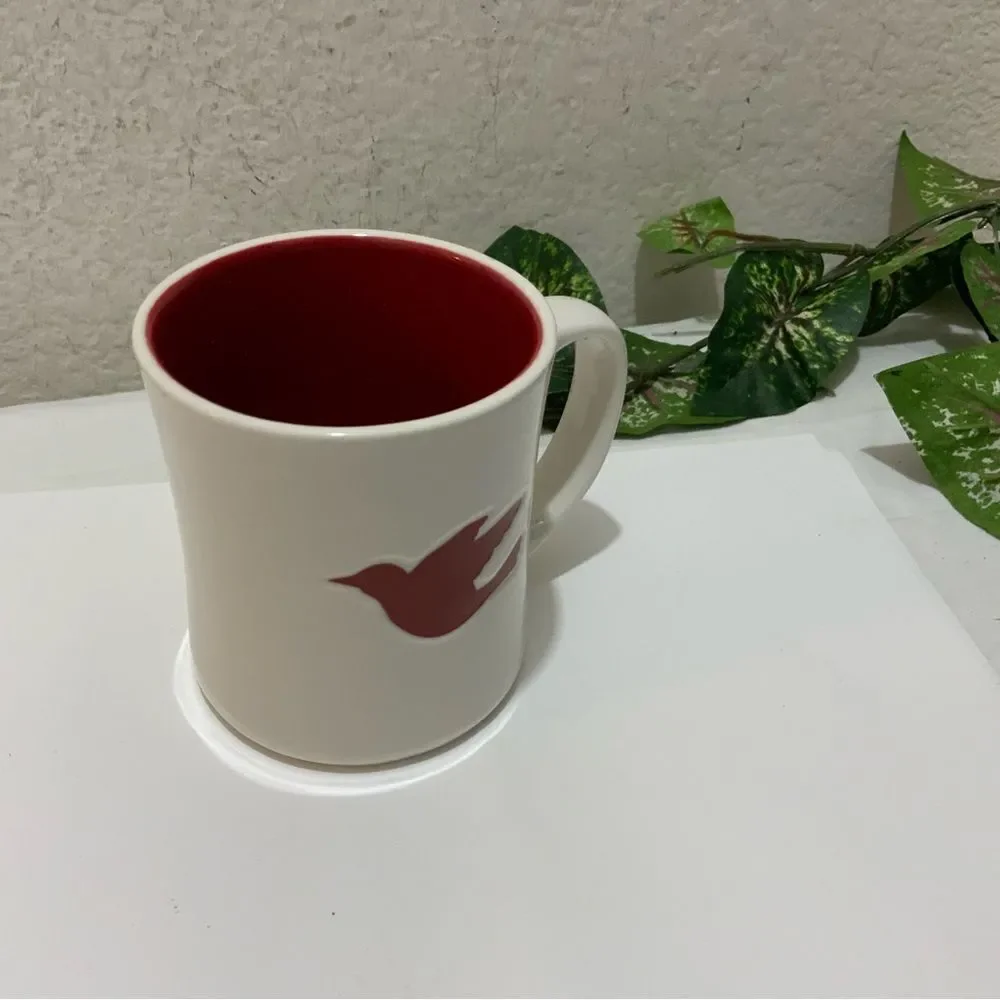 Starbucks 2008 Embossed Red Dove White Coffee/Tea Mug 12 oz